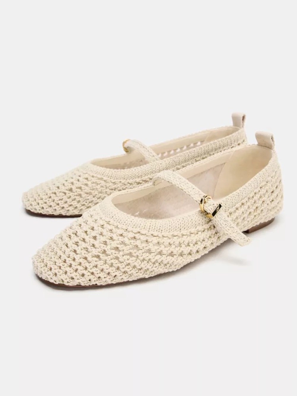Zara Cream Crochet Mary Jane Flats with Buckle Strap. Brand New. - Picture 3 of 6